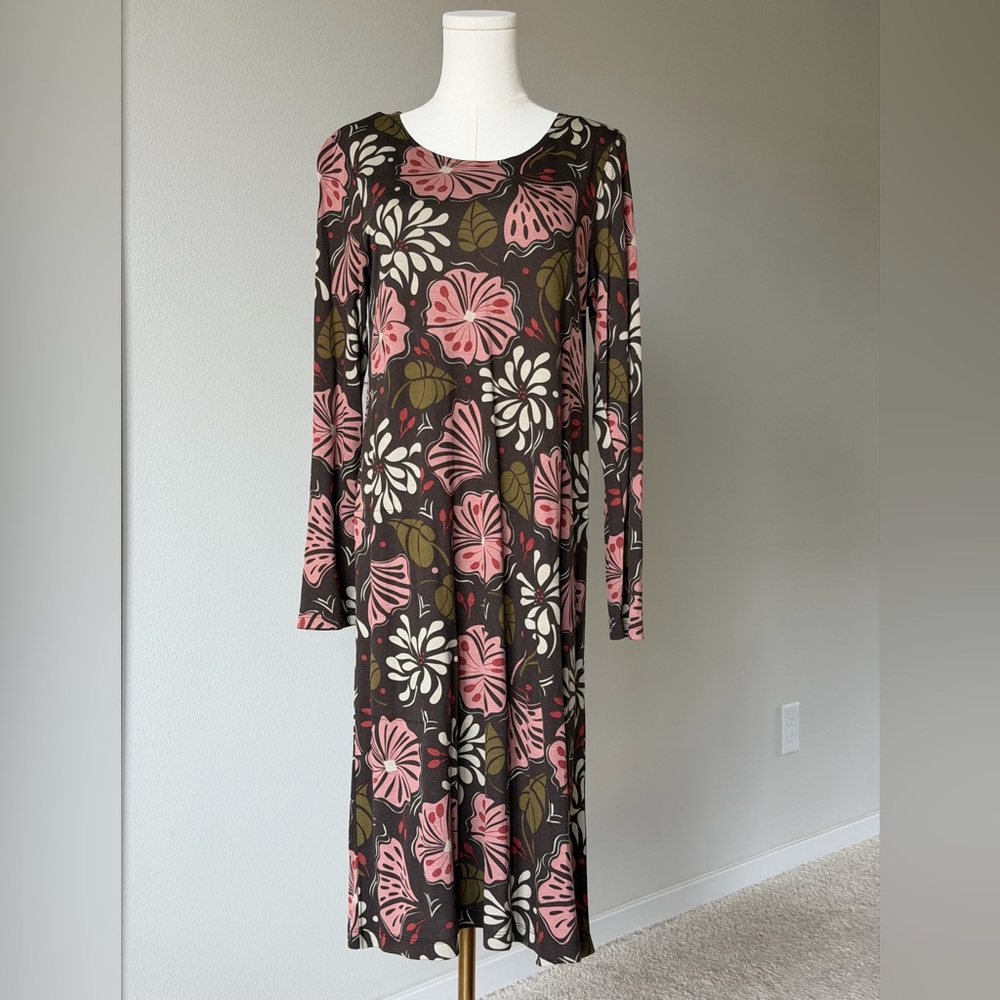 Gudrun Sjoden Effortless Floral Soft Silky Midi Modal Long Sleeve Dress - S
